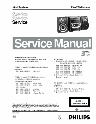 Philips FW-C399 Service Information Prod. Serv. Group CE Audio - (6.41Mb) Part 1/4 - File 3
